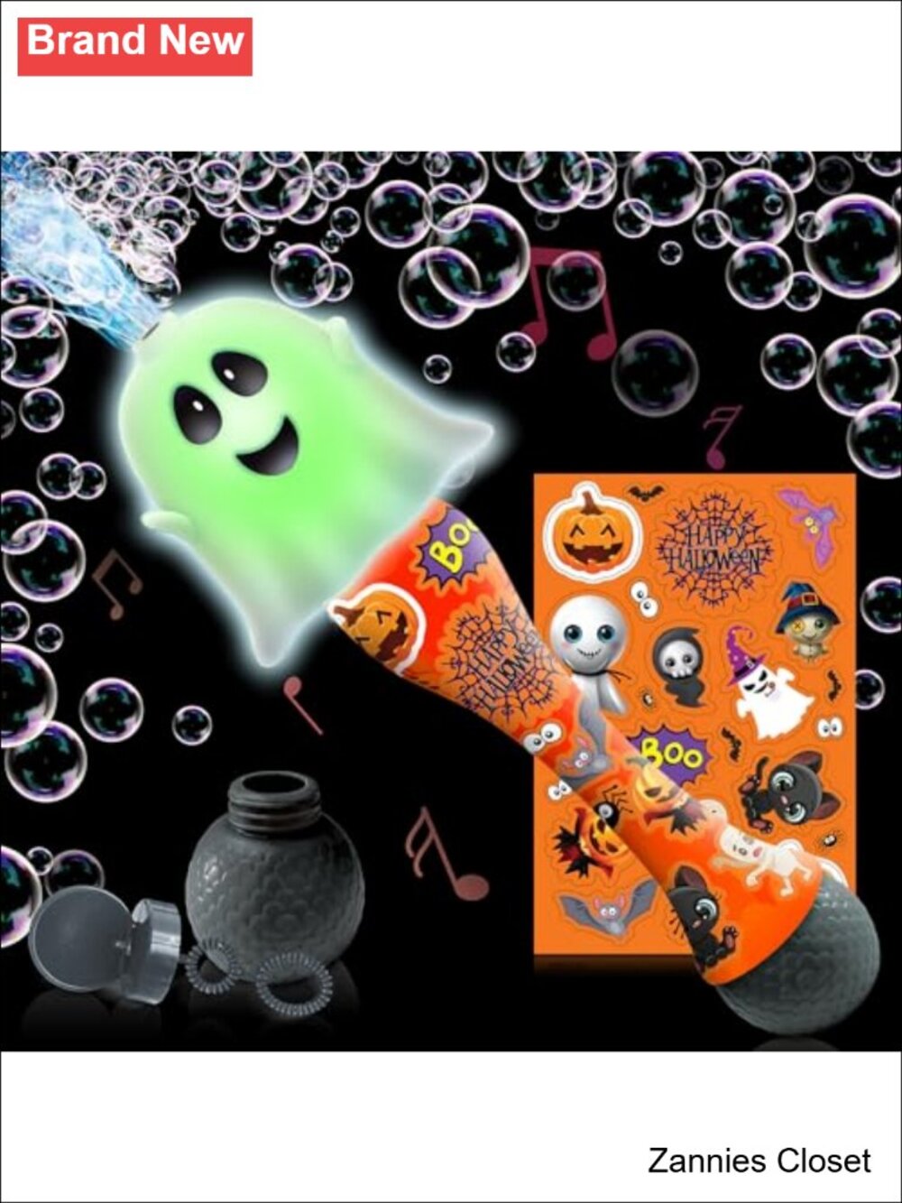 👻 Halloween Ghost Light Up Bubble Wand for Kids LED Musical Toy